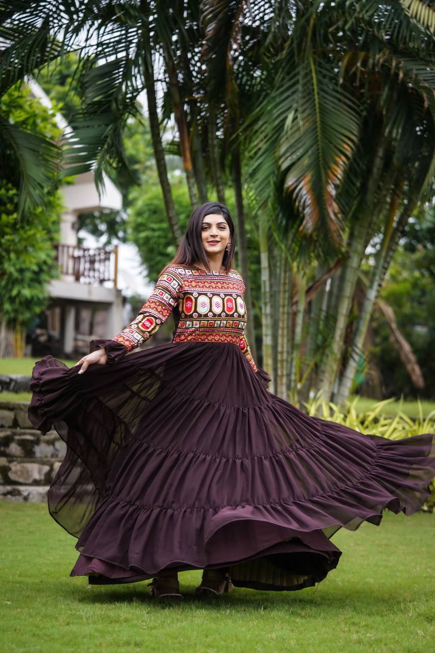 Modern Faux Georgette Work With Flair And Full Sleeve Gown