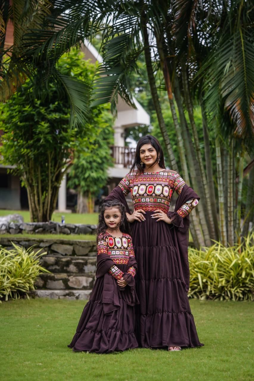 Modern Faux Georgette Work With Flair And Full Sleeve Gown