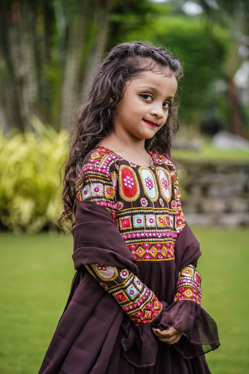 Modern Faux Georgette Work With Flair And Full Sleeve Gown