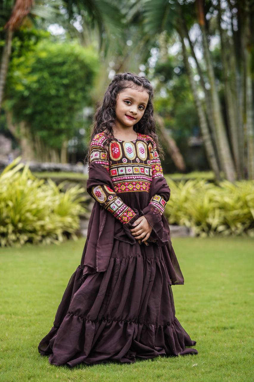 Modern Faux Georgette Work With Flair And Full Sleeve Gown