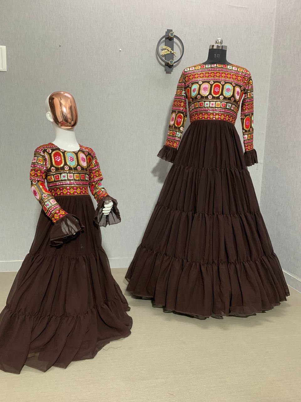 Modern Faux Georgette Work With Flair And Full Sleeve Gown