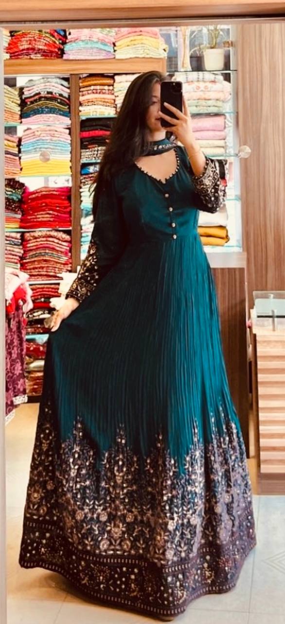 Designer Blue Gown On Heavy Georgette Fabric For Women