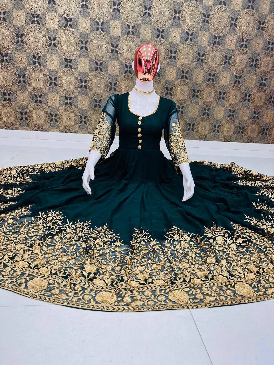Designer Blue Gown On Heavy Georgette Fabric For Women