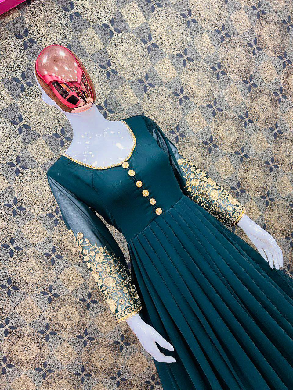 Designer Blue Gown On Heavy Georgette Fabric For Women
