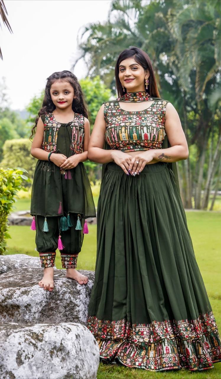 Ceremony Wear Mehndi Color Mother-Daughter Dress