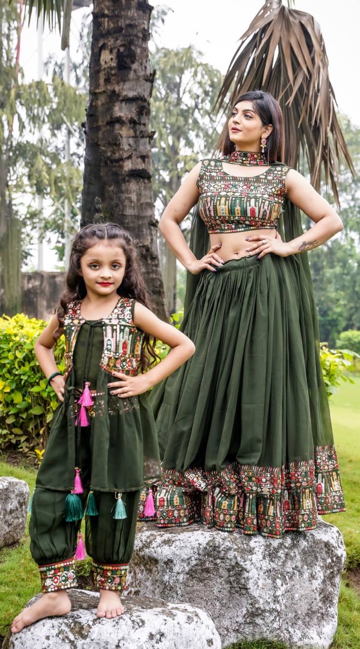 Ceremony Wear Mehndi Color Mother-Daughter Dress