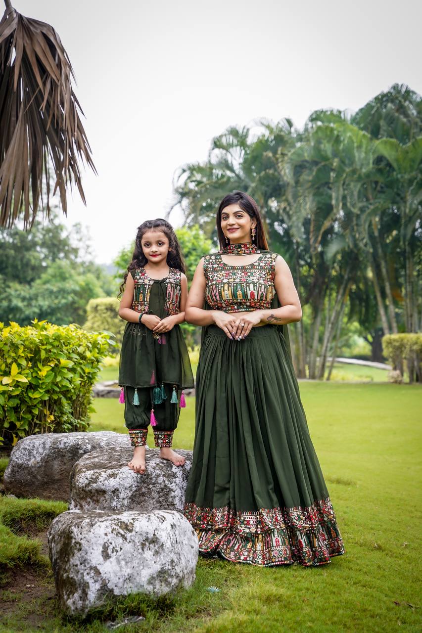 Ceremony Wear Mehndi Color Mother-Daughter Dress