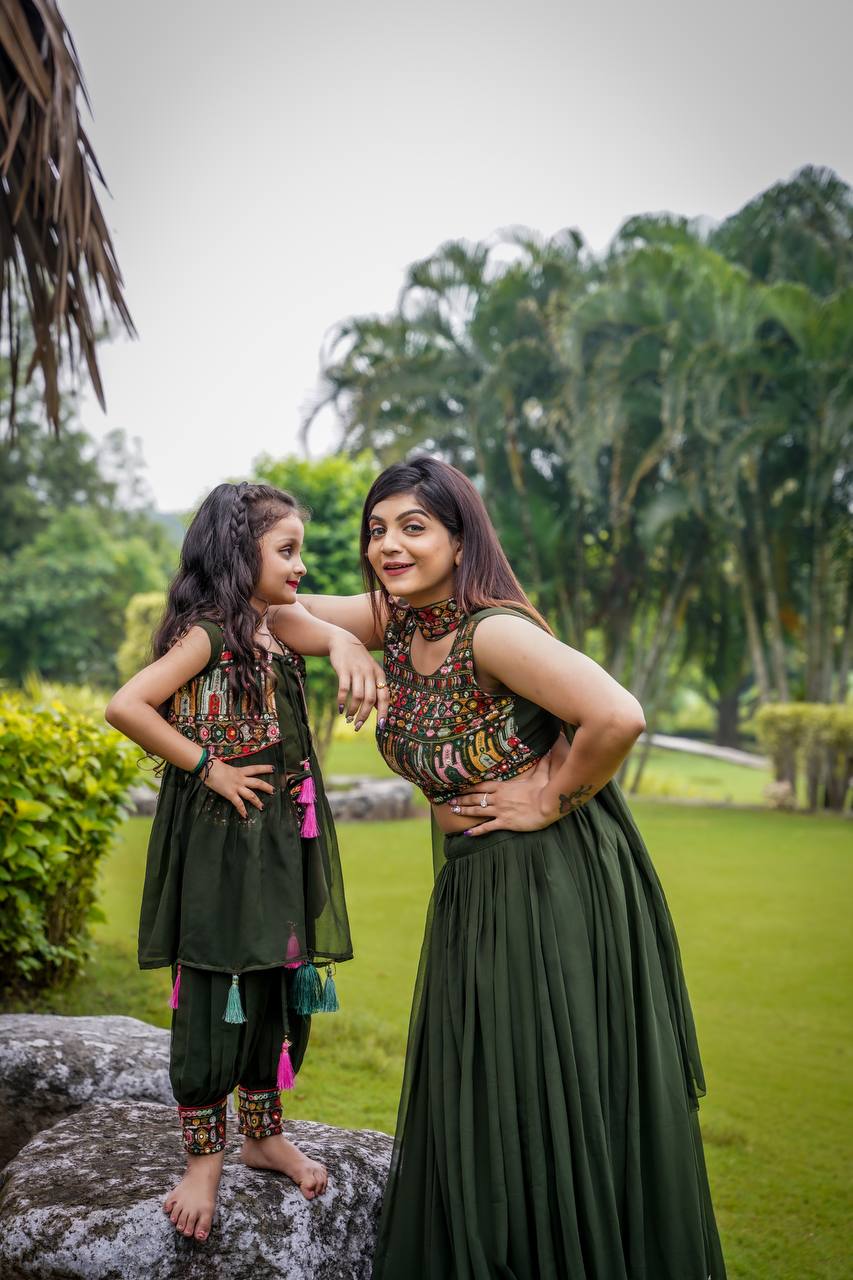 Ceremony Wear Mehndi Color Mother-Daughter Dress