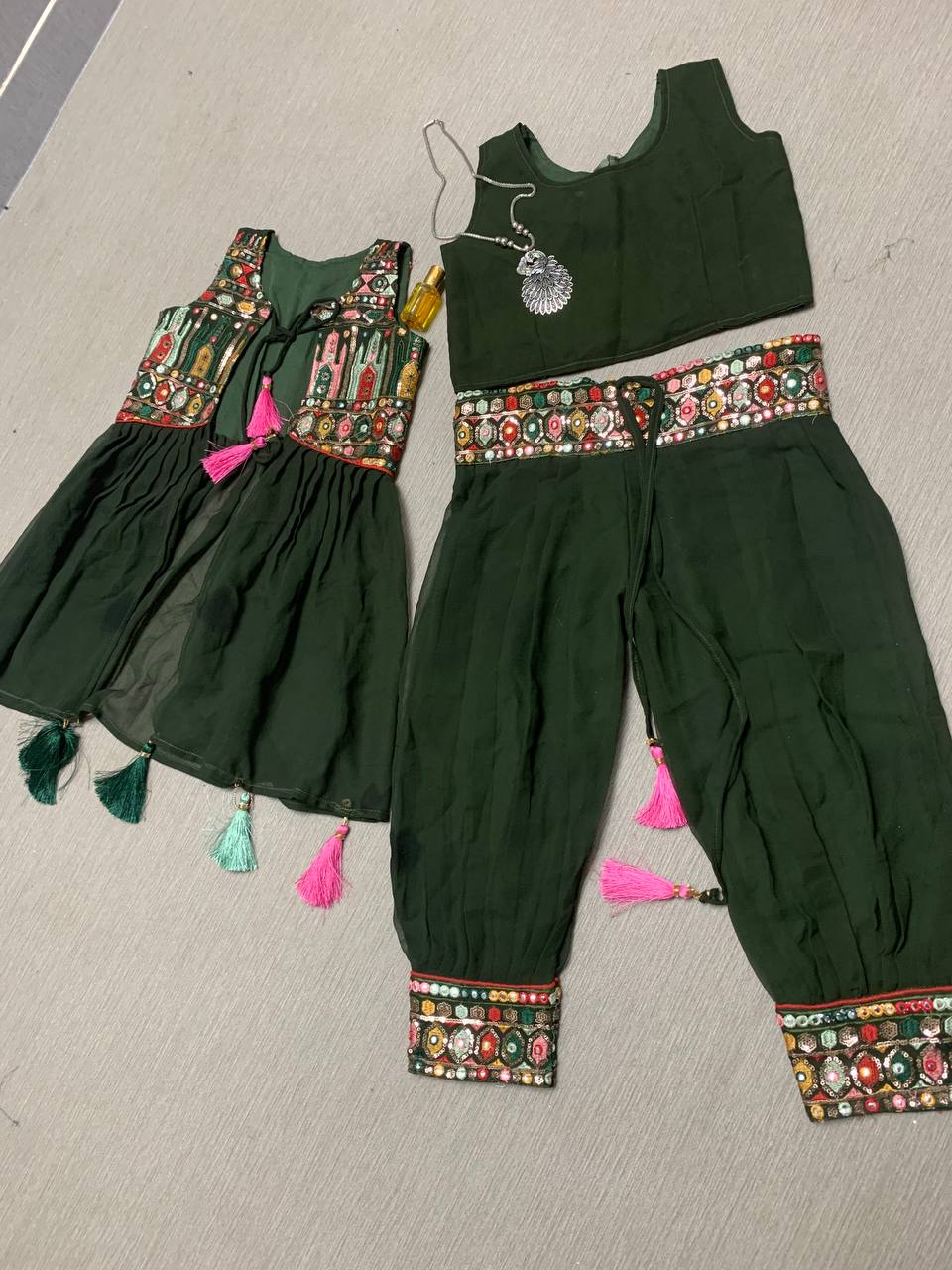 Ceremony Wear Mehndi Color Mother-Daughter Dress