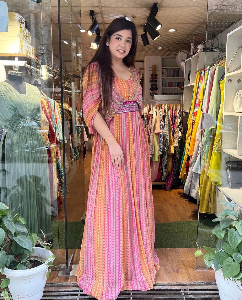 Designer Multicolor Handwork Gown For Women