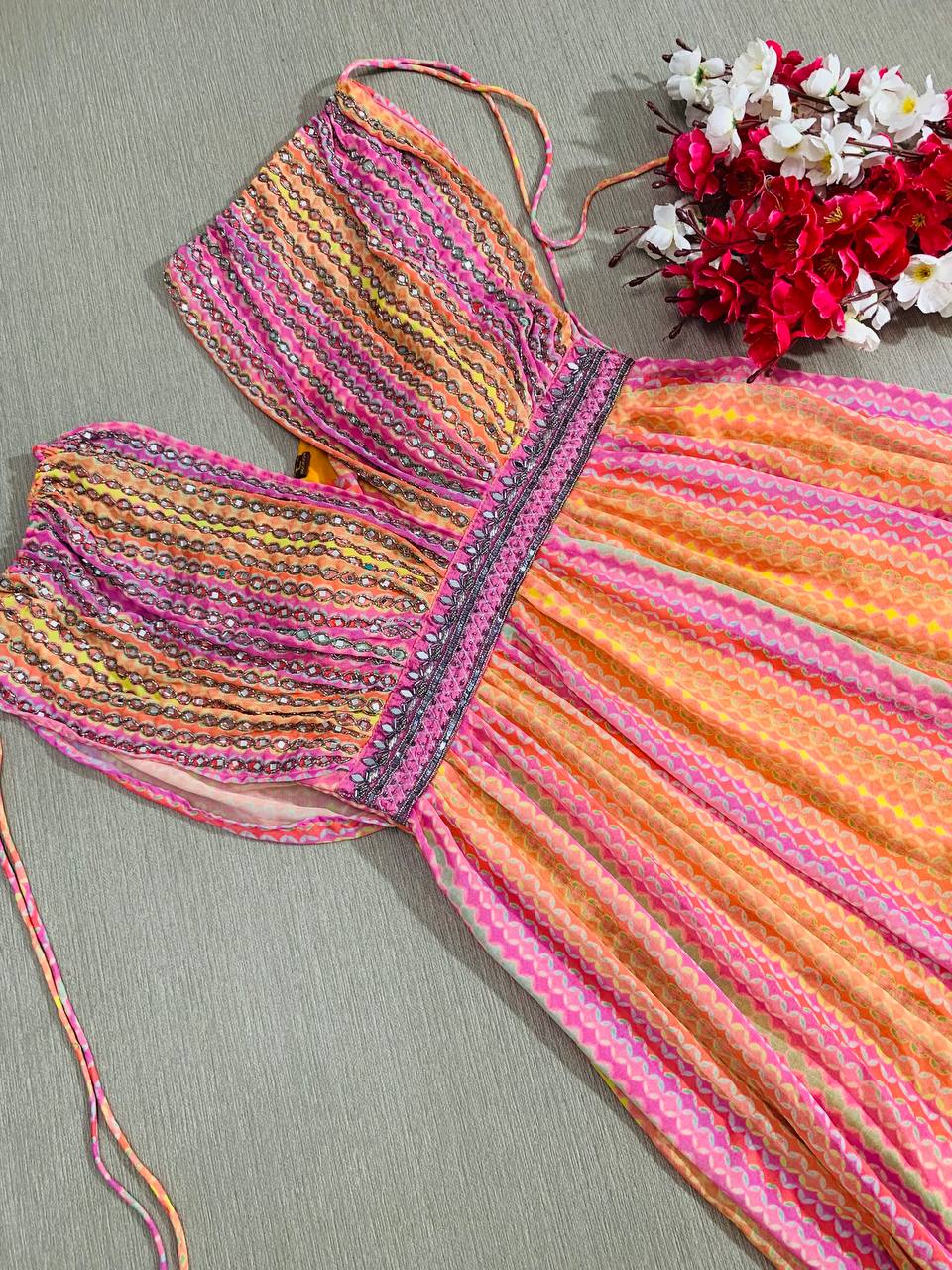 Designer Multicolor Handwork Gown For Women