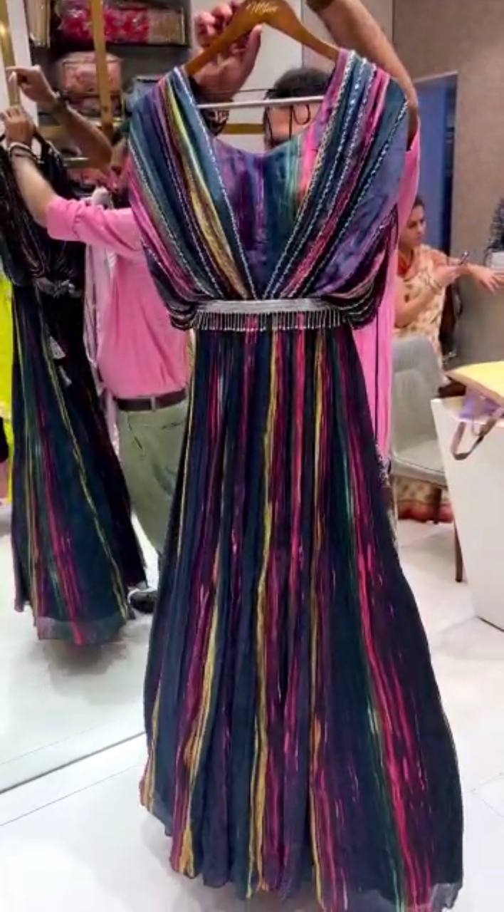 Designer Party Wear Naby Blue Gown With Heavy Khatli Work