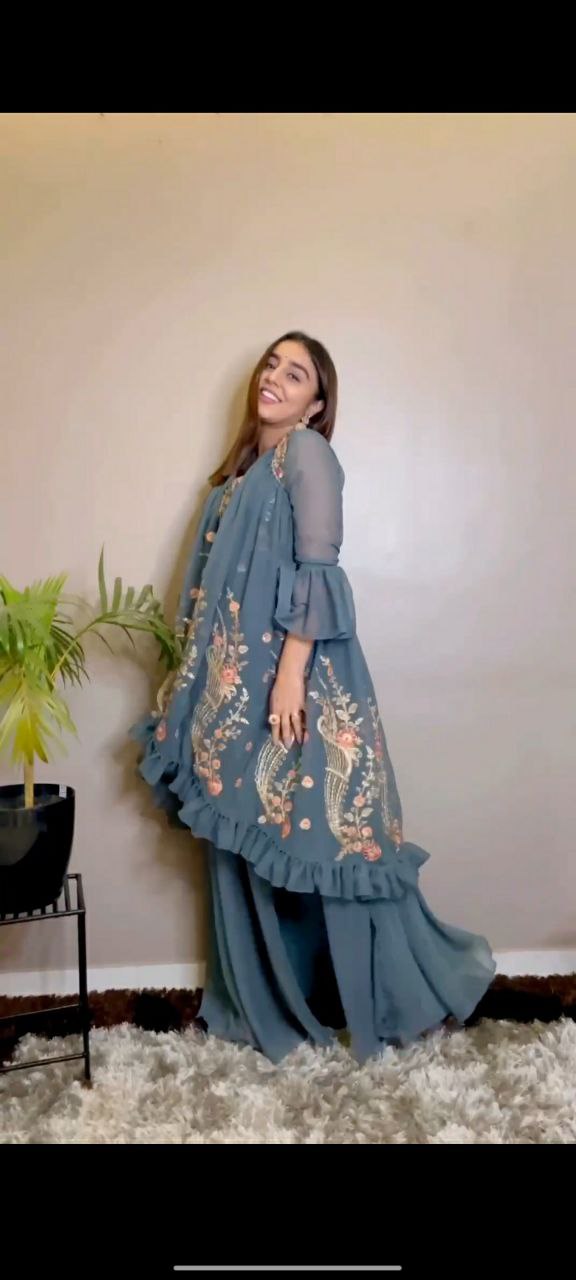 Festive Dark grey Top And Dupatta Set For Women
