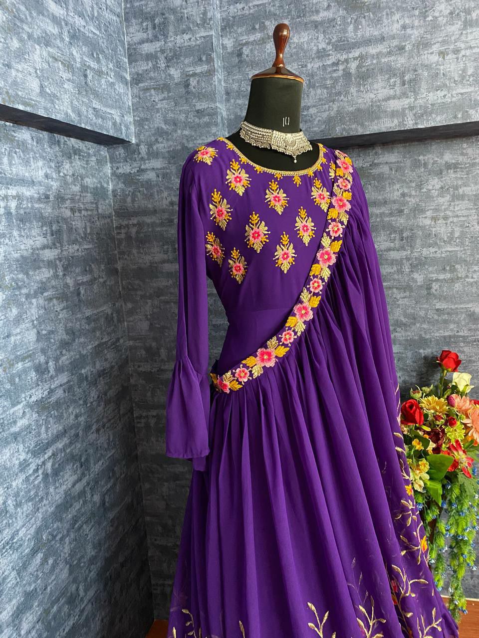 Indian Purple Printed Top With Dupatta Set For Women