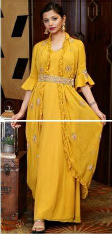 Partywear Yellow Colour Printed Top with Dupatta Set