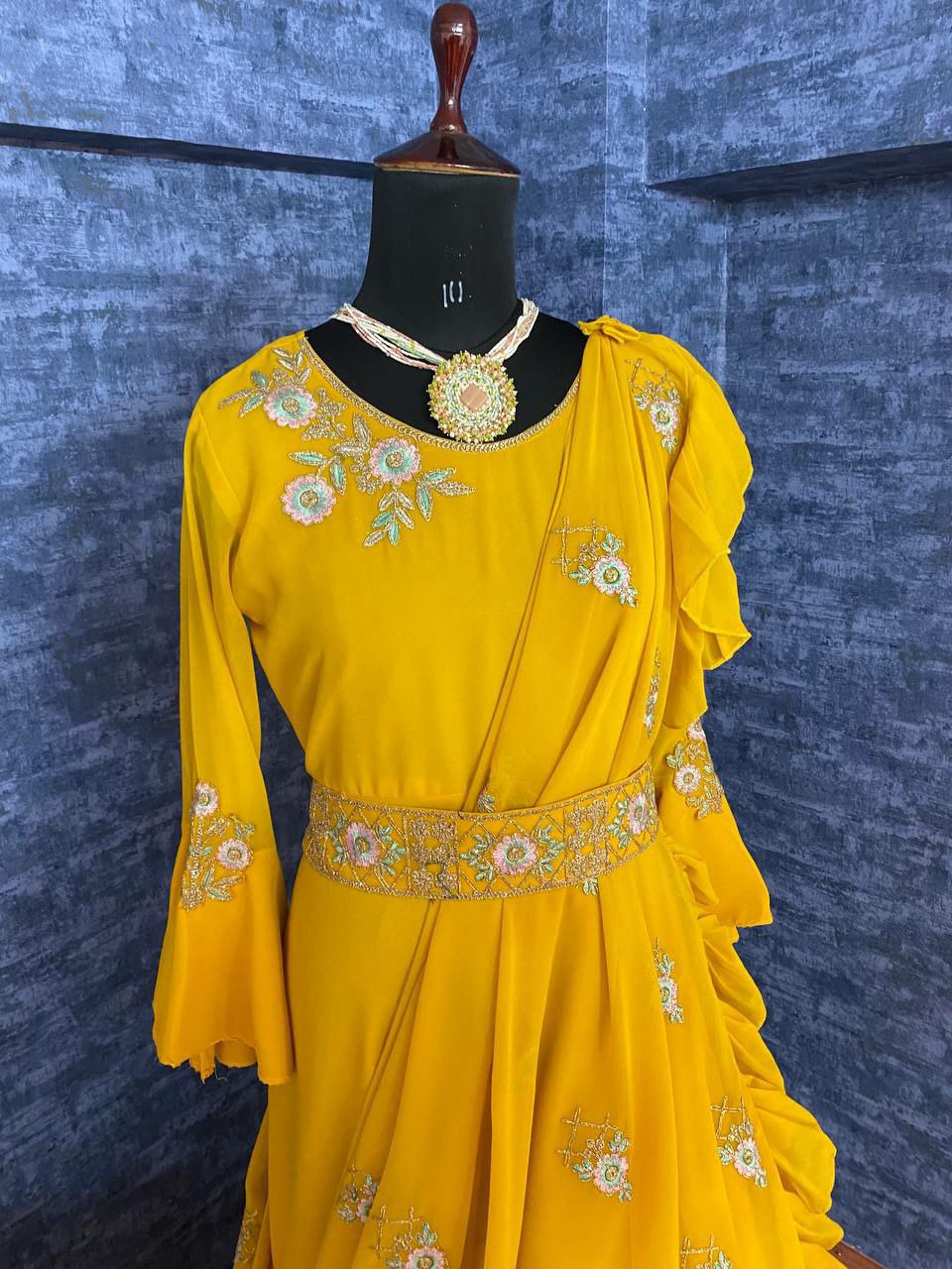 Partywear Yellow Colour Printed Top with Dupatta Set