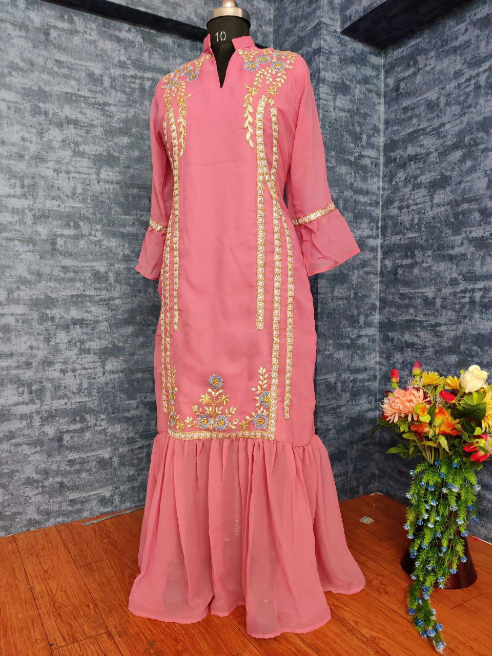 Designer Pink Color Georgette Top with Dupatta