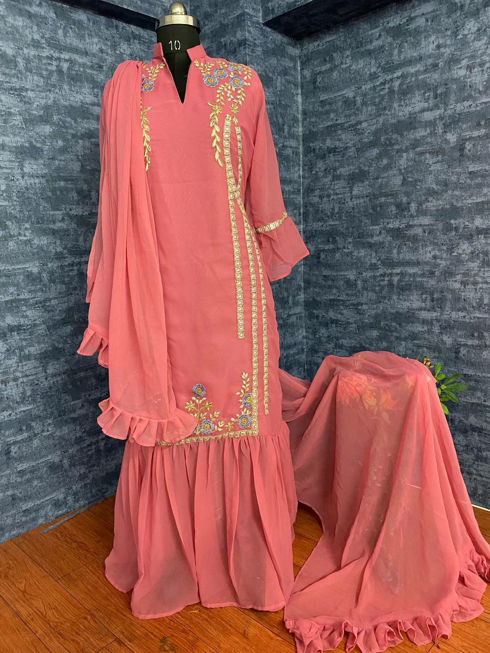 Designer Pink Color Georgette Top with Dupatta