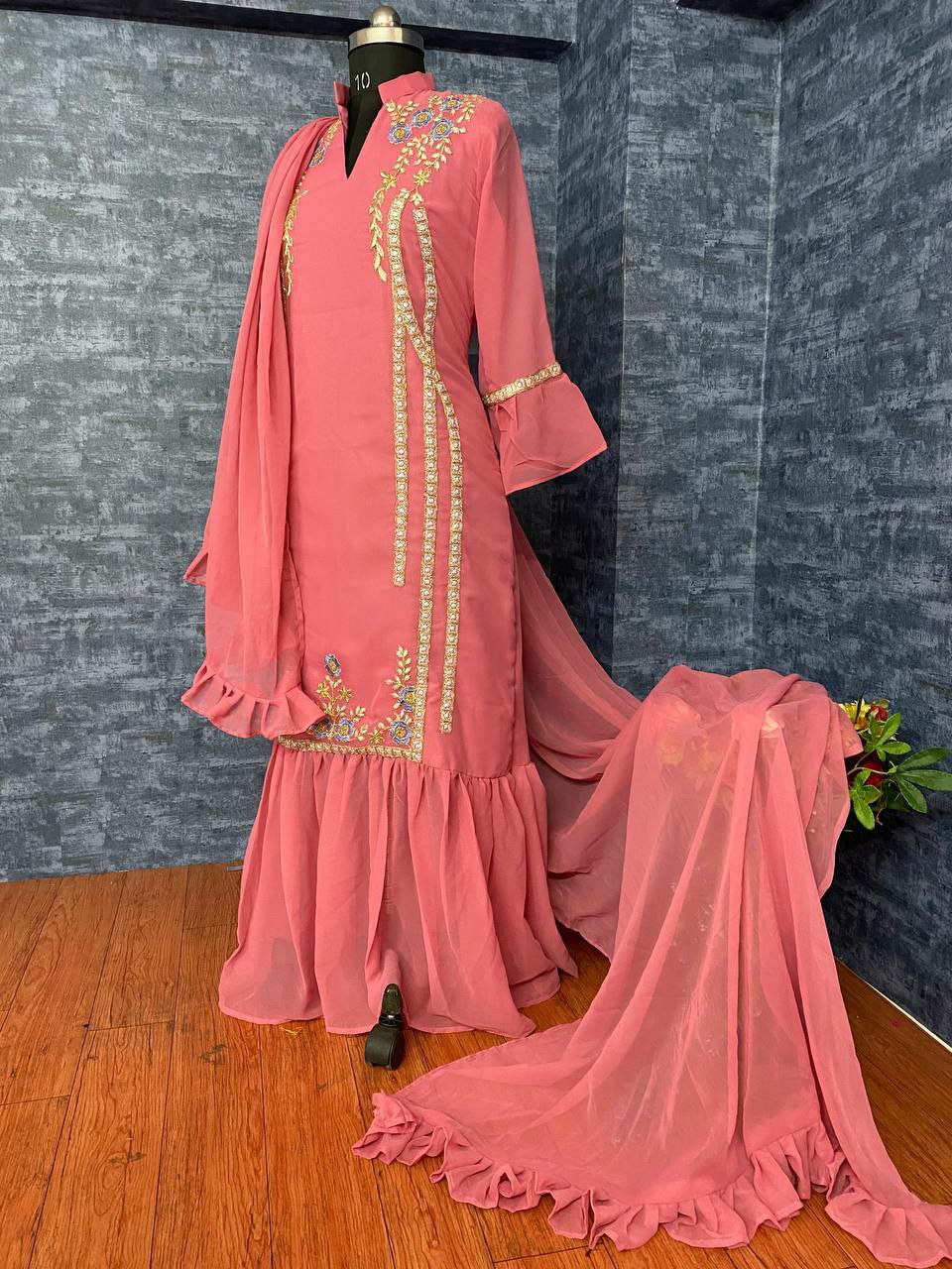 Designer Pink Color Georgette Top with Dupatta