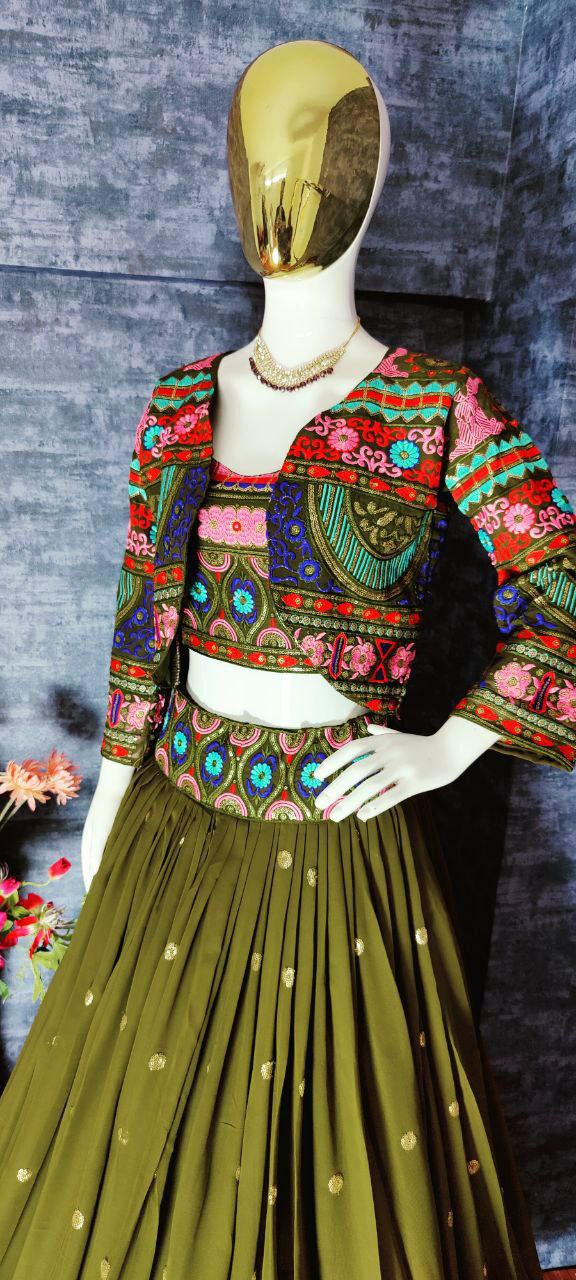 Georgette Fabric Multicolor Lehenga Choli With Jacket