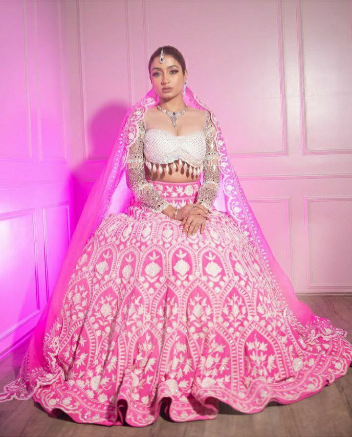 Partywear Pink Lehenga Choli With White Blouse