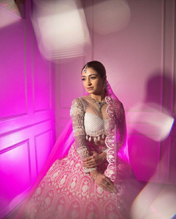 Partywear Pink Lehenga Choli With White Blouse