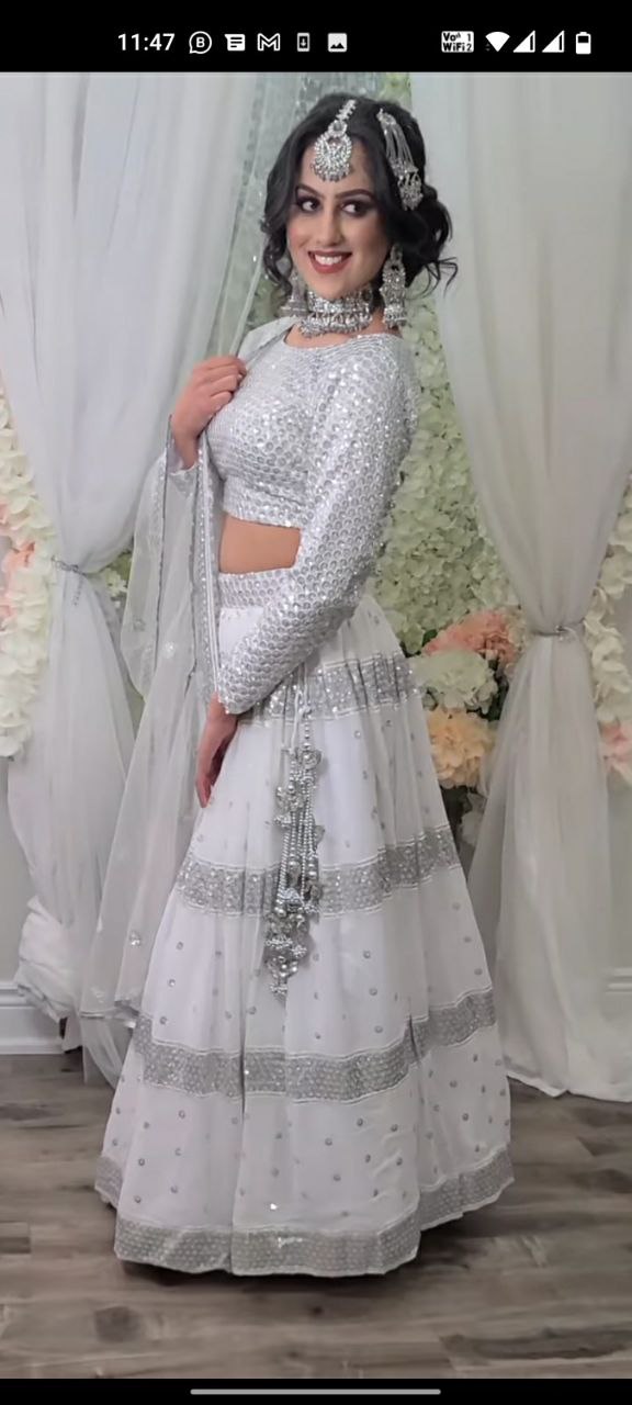 White WeddingWear Lehenga Choli And Blouse With Dupatta