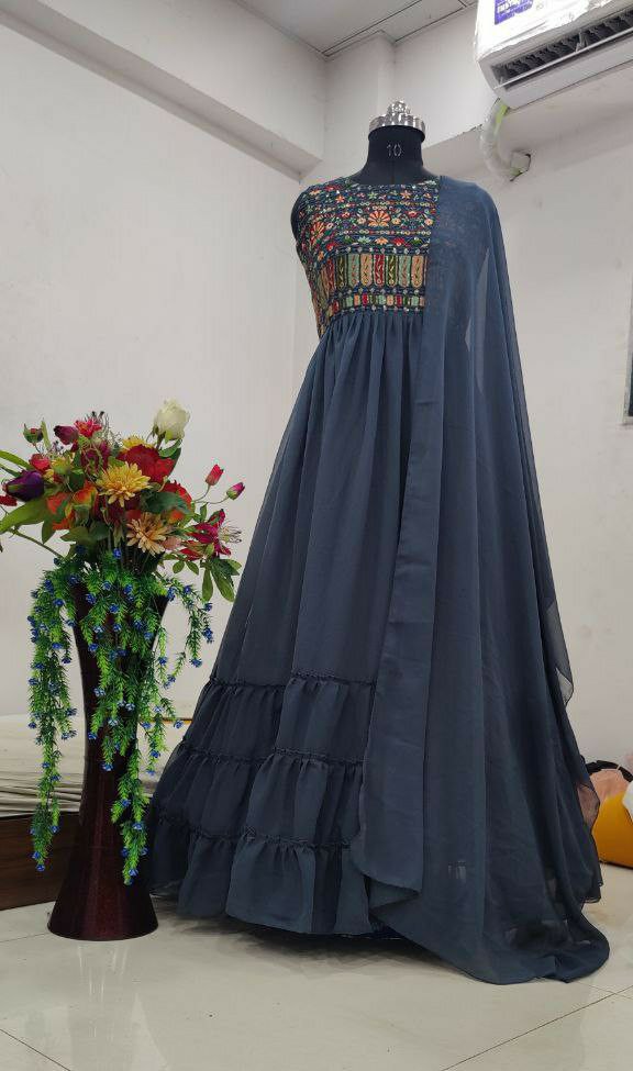 Designer Partywear Gown With Matching Dupatta