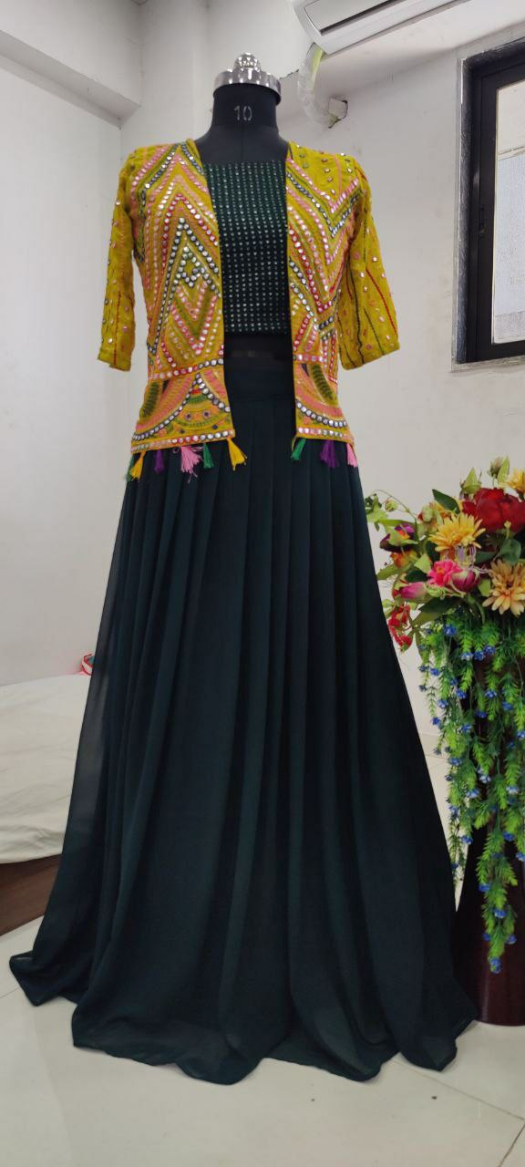 Multicolor Lehenga Choli With Full Sleeve Jacket
