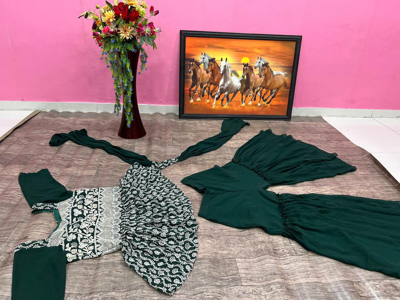 Dark Green Traditional Sararra Set For Women