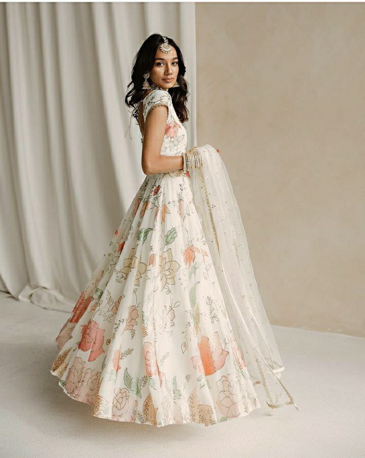 White Modern Printed Lehenga Choli For Wedding Rooprekha rooprekha