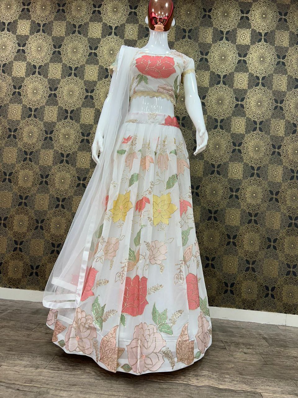White Modern Designer Printed Lehenga Choli For Wedding