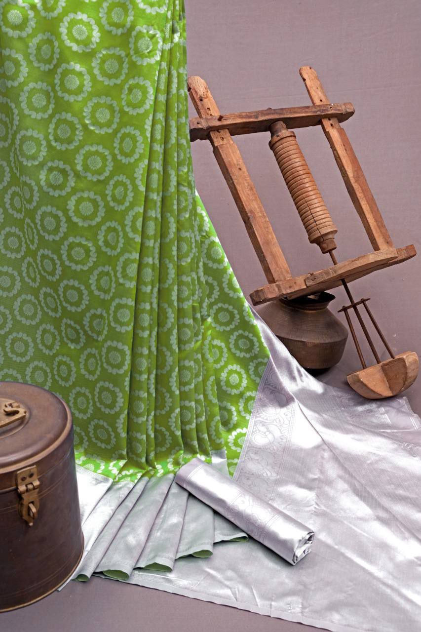 Green Knajivaram Silk Saree with Designer Blouse
