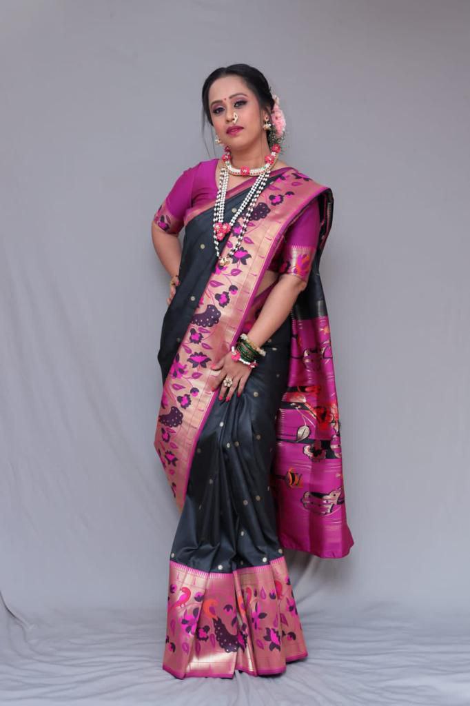 Navy Blue Ethnic Traditional Wedding Saree For Women