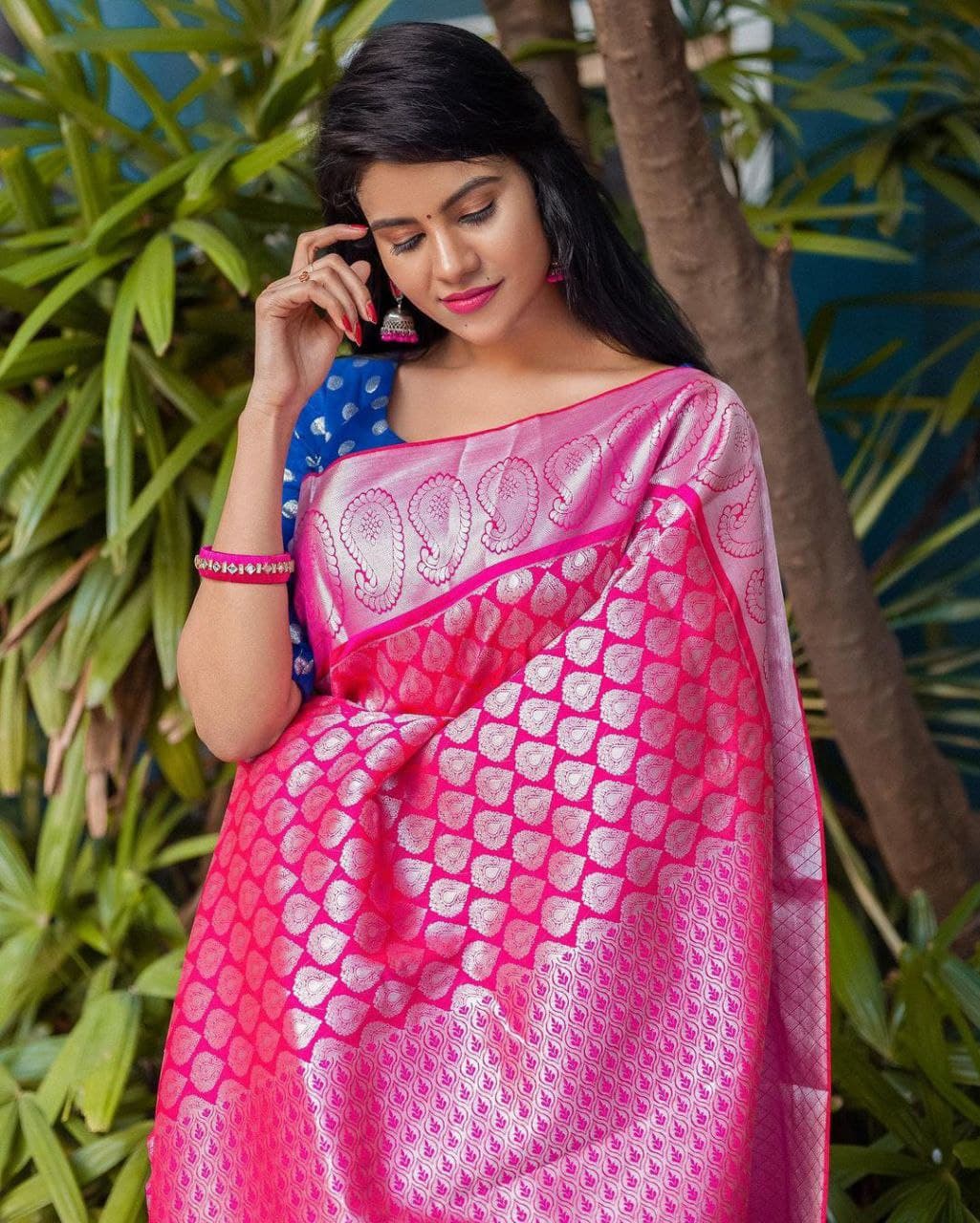 Ready to Wear Wedding Pink Saree Sari With Blouse 