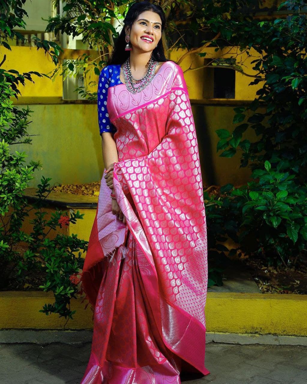 Ready to Wear Wedding Pink Saree Sari With Blouse 