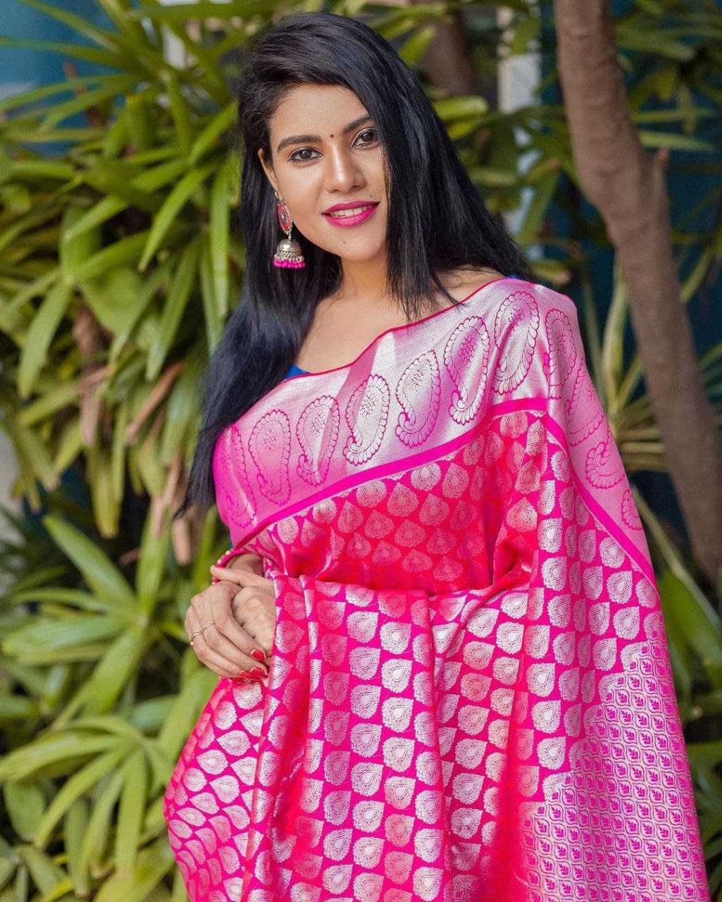 Ready to Wear Wedding Pink Saree Sari With Blouse 