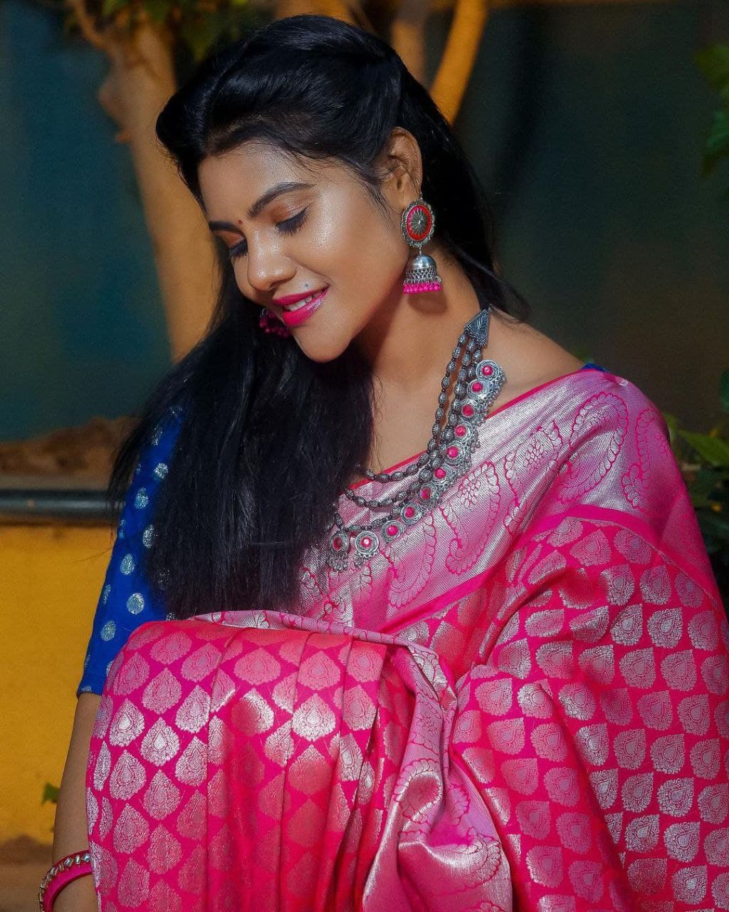 Ready to Wear Wedding Pink Saree Sari With Blouse 