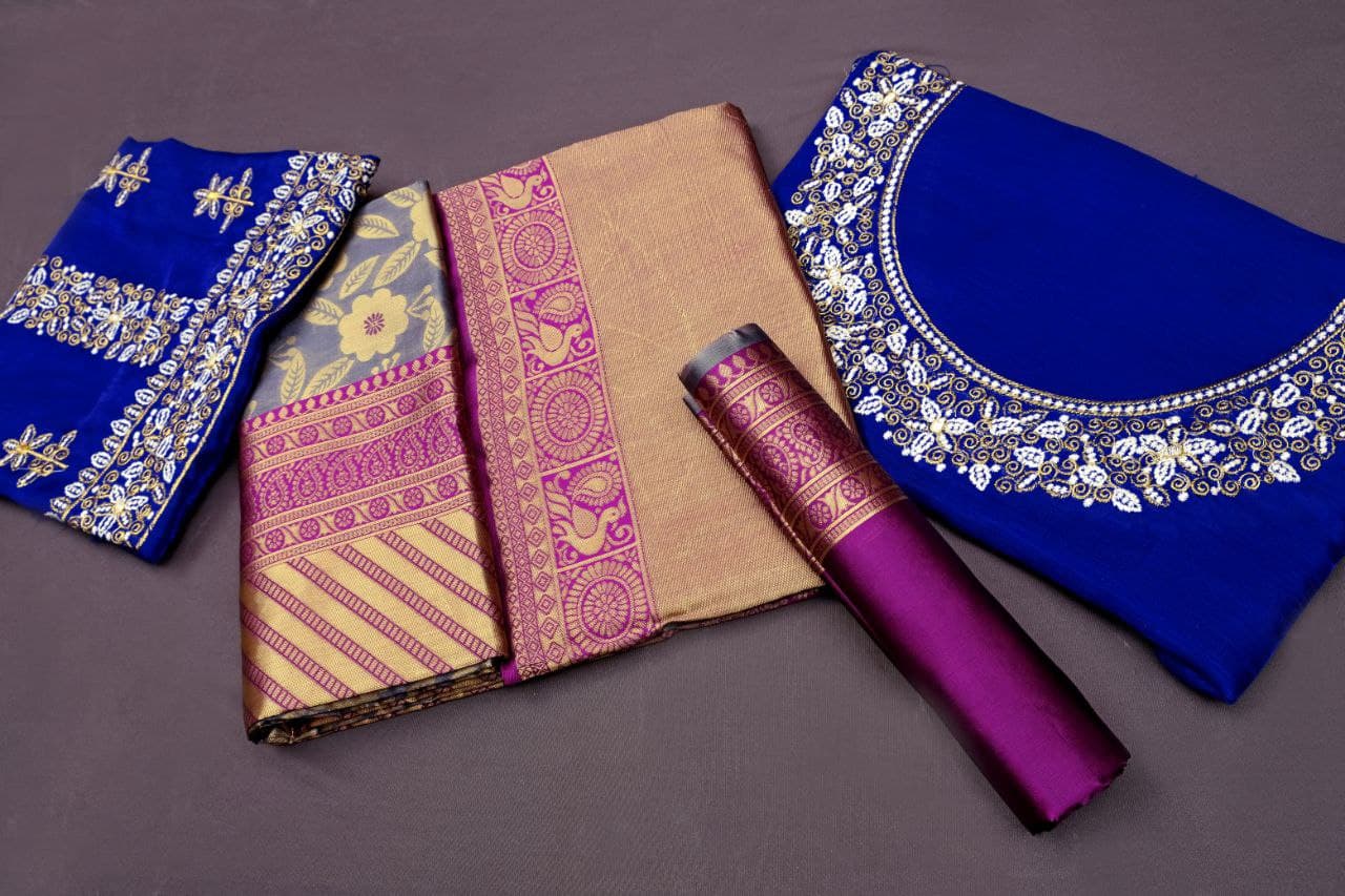 Women's Disigner Kanjivaram Silk Saree With Blouse Piece