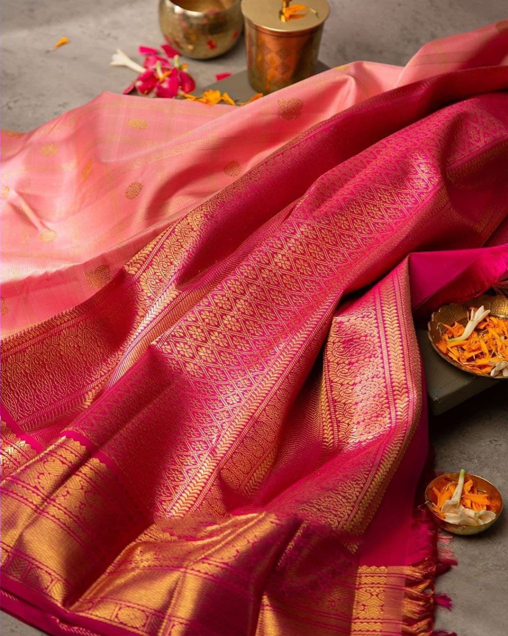 Partywear Dark Peach Kanchipuram Saree For Women