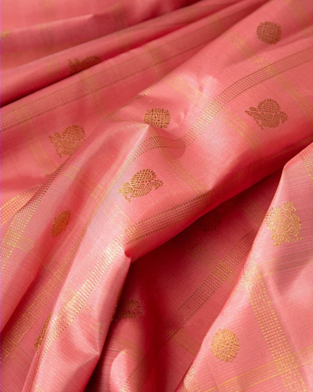 Partywear Dark Peach Kanchipuram Saree For Women