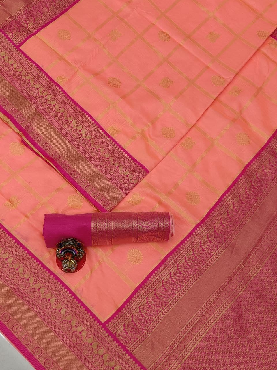 Partywear Dark Peach Kanchipuram Saree For Women