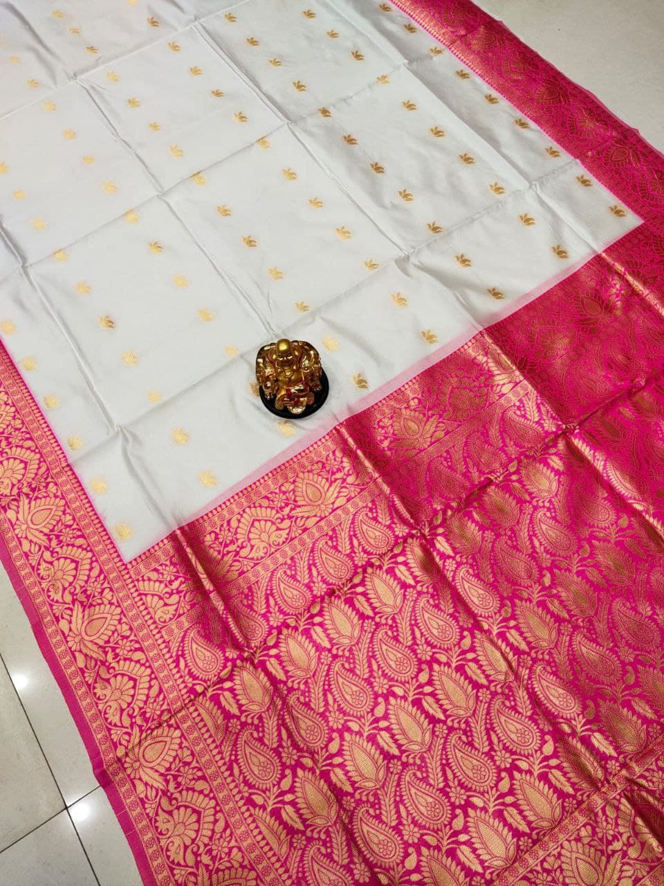 White Paithani Silk Saree with Maroon Zari Border
