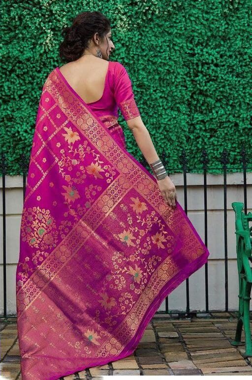 Elegant Pink Color Silk Saree With Golden Jari Border
