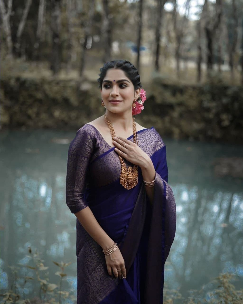 Luxurious Navy Blue Soft Silk Indian Saree