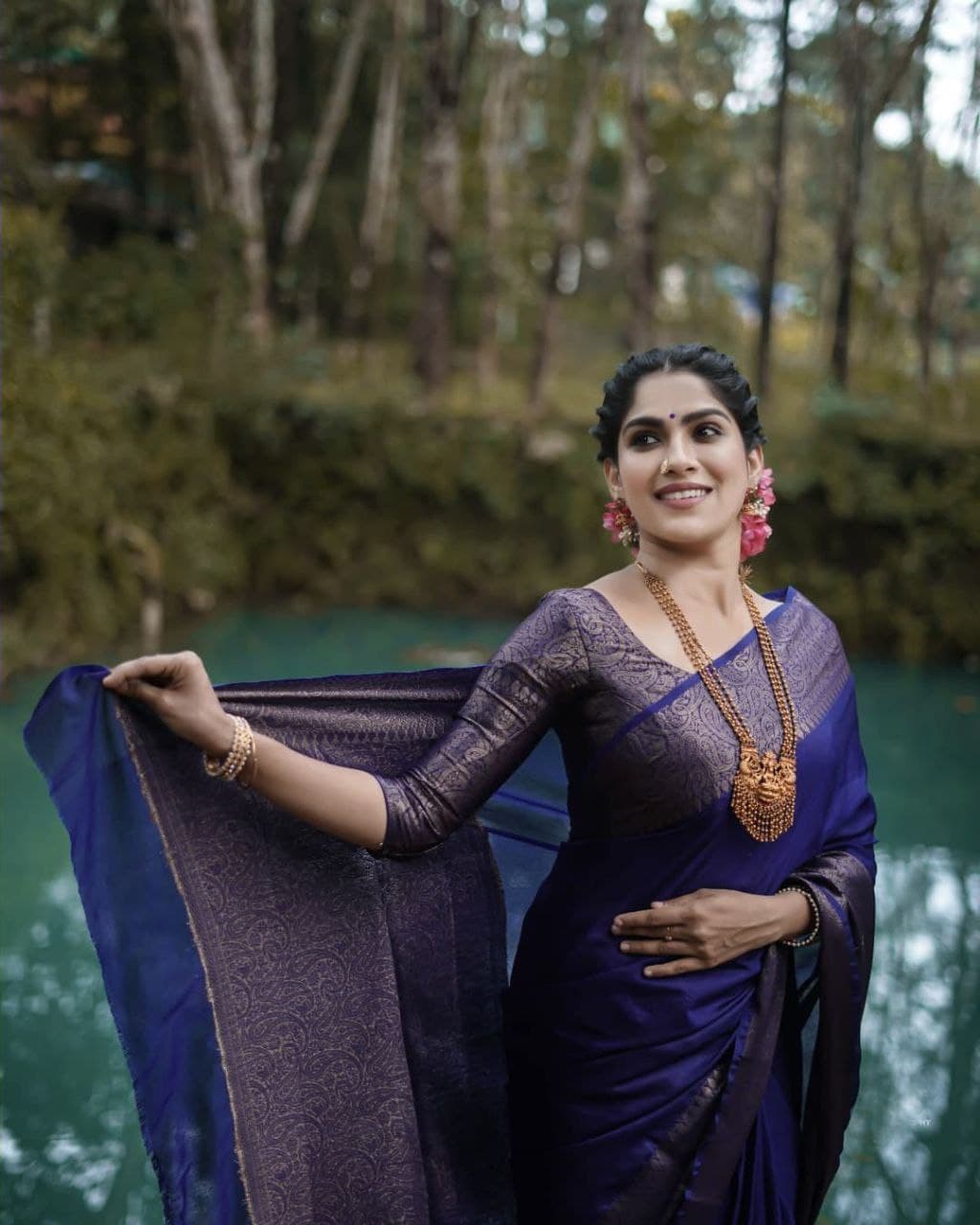 Luxurious Navy Blue Soft Silk Indian Saree