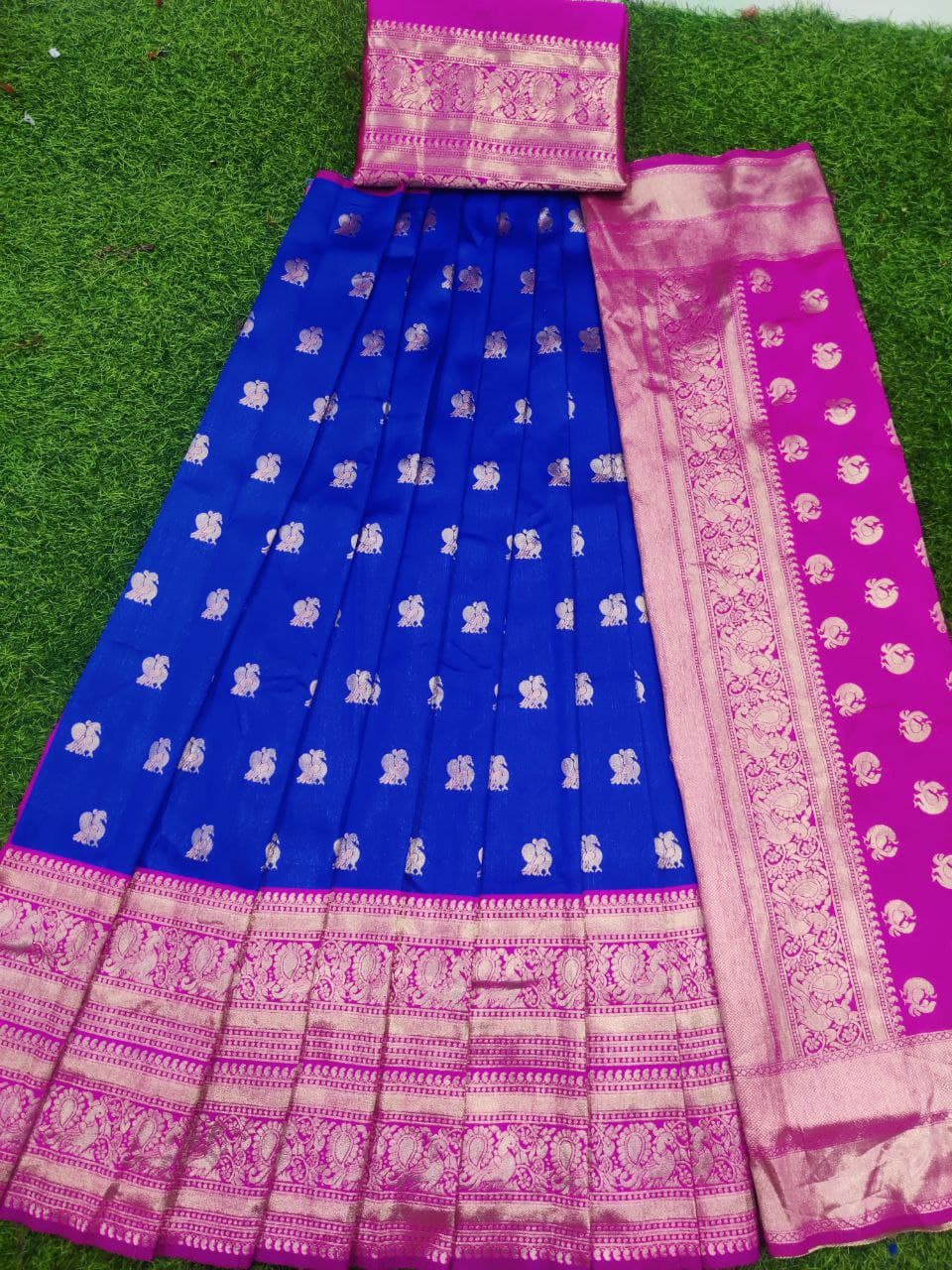 Royal Blue With Magenta Semi Stitch Lehenga Choli