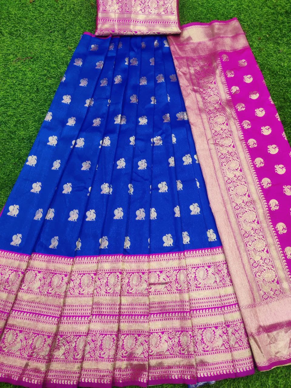 Royal Blue With Magenta Semi Stitch Lehenga Choli
