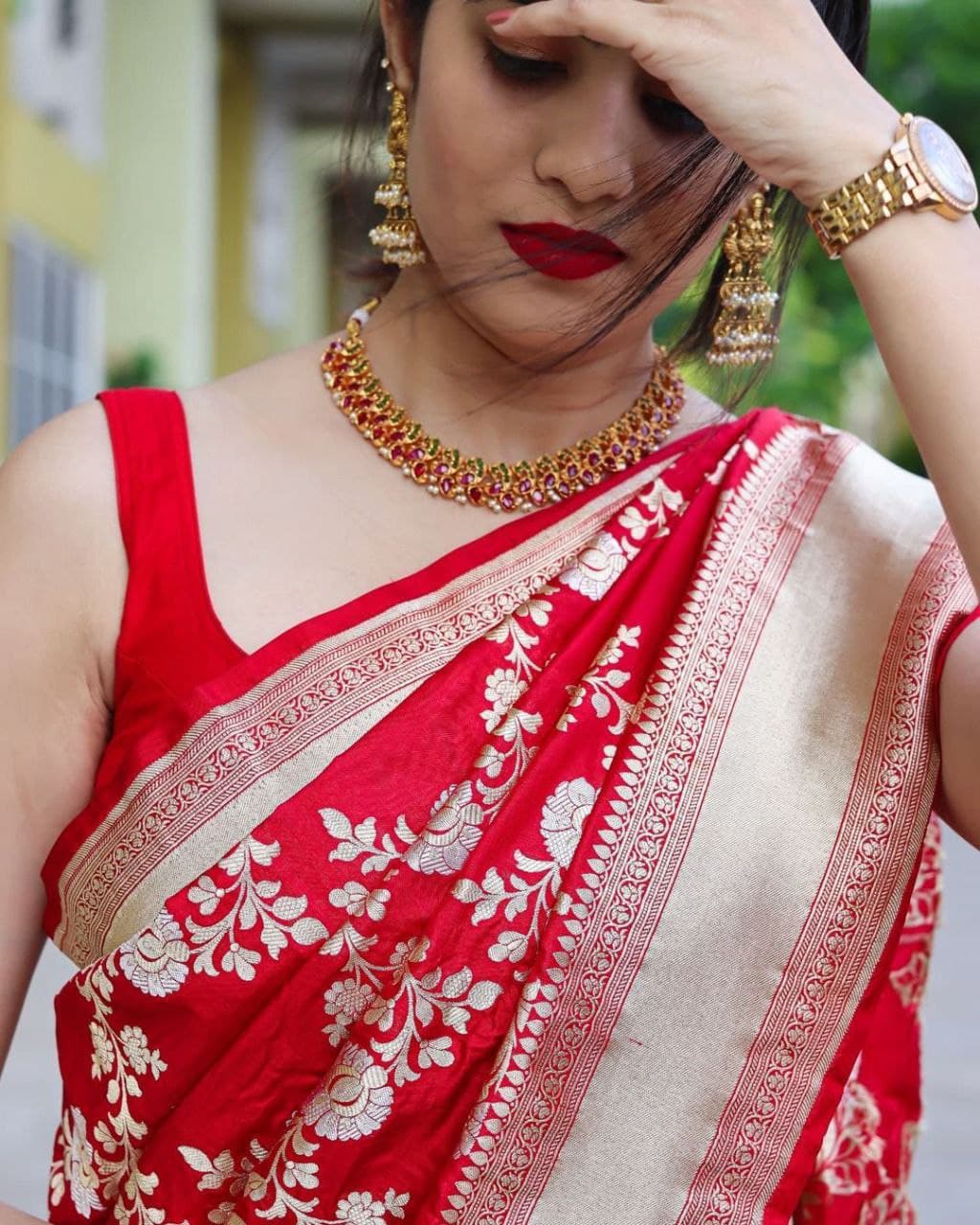Bollywood latest Red Pure Soft Silk Saree
