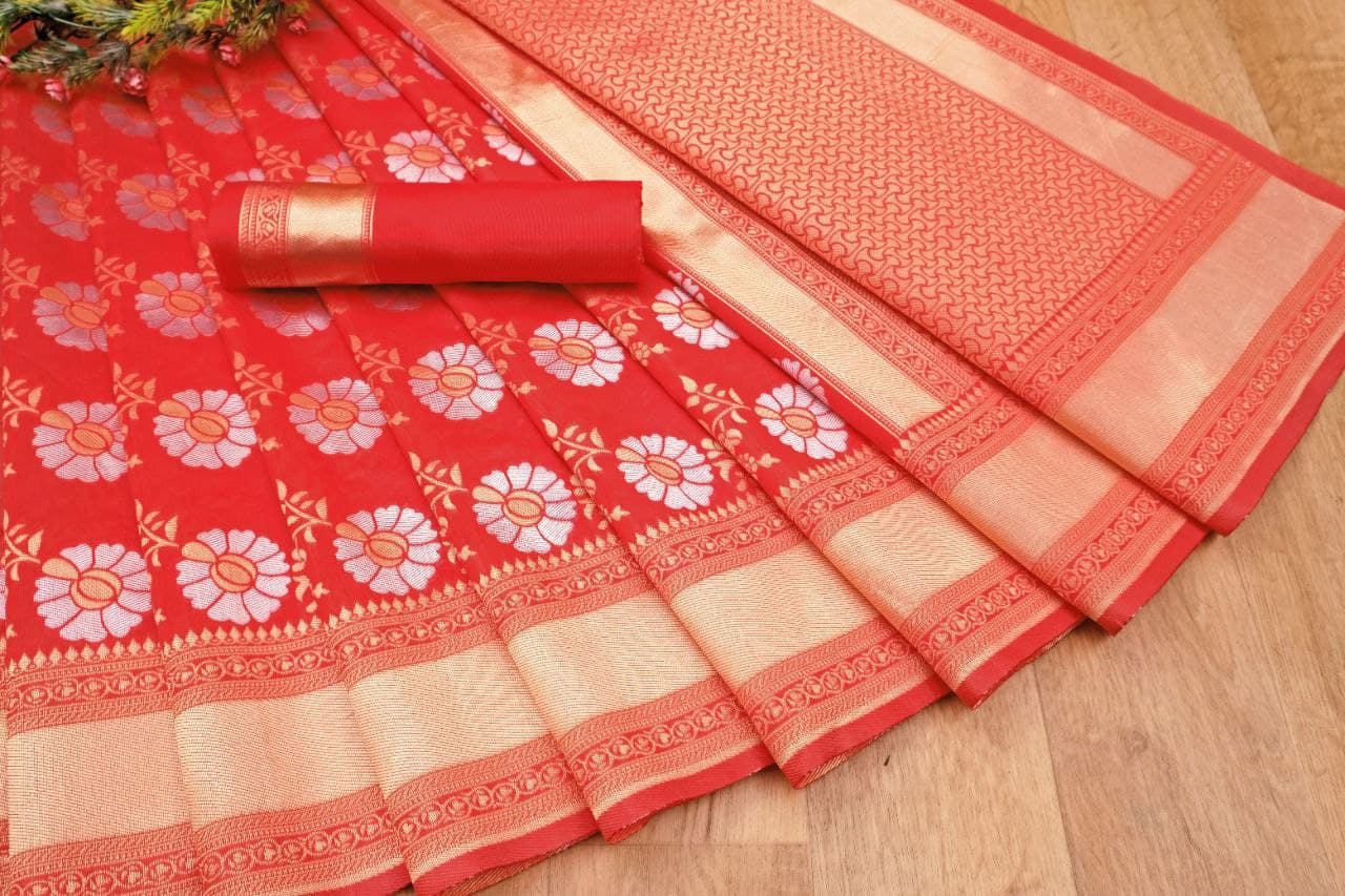 Bollywood latest Red Pure Soft Silk Saree